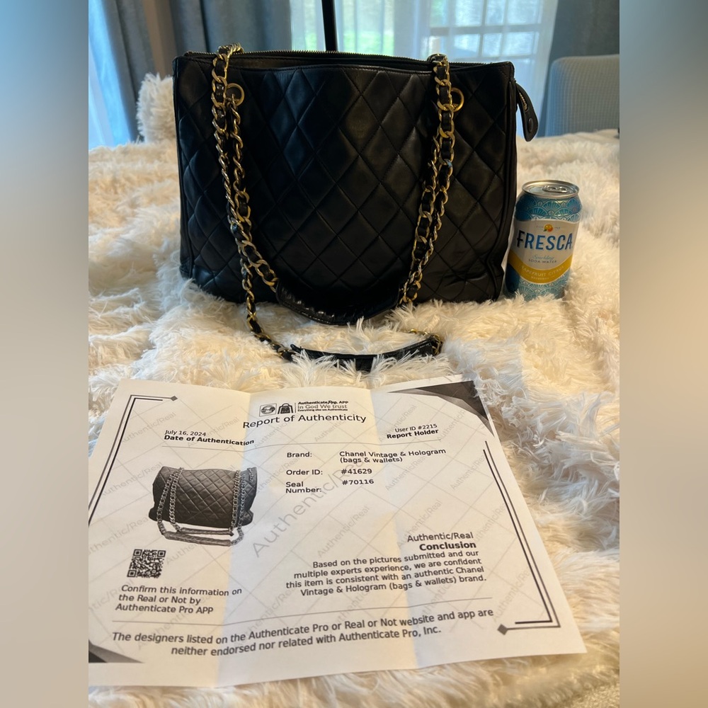 Vintage Chanel Black and Gold Quilted Shoulder Bag